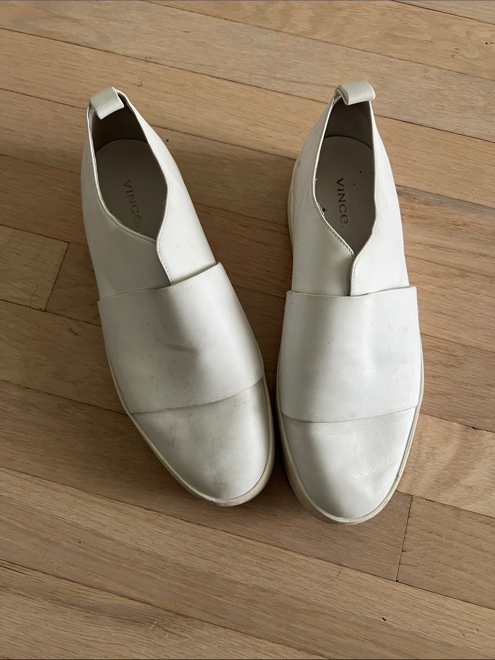 Vince White Leather Slip-On Loafers